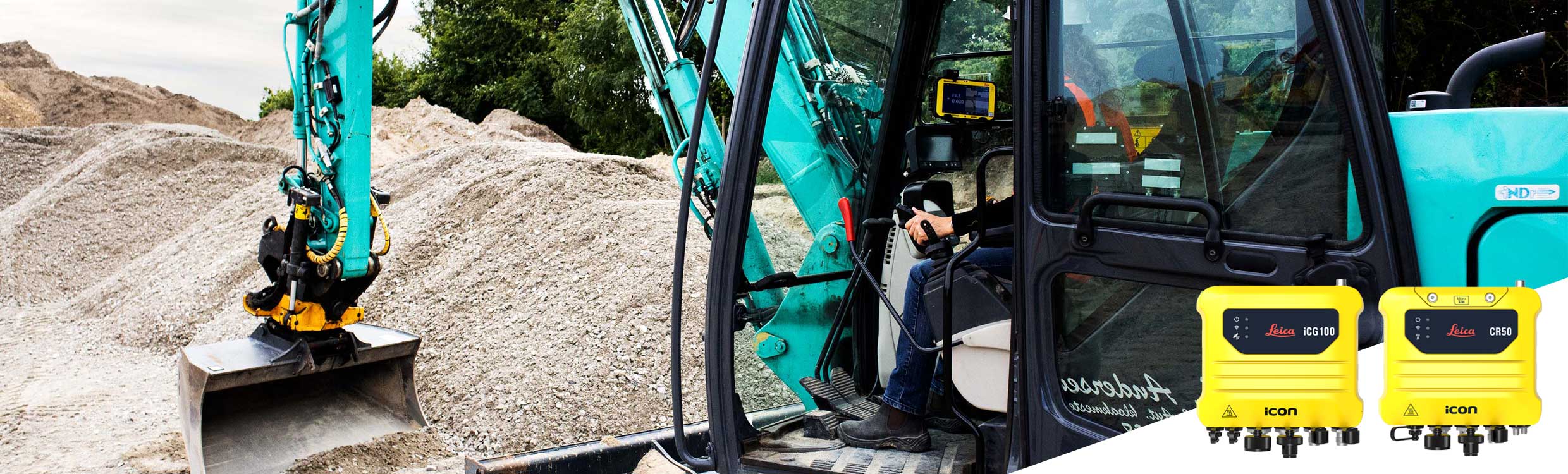 Leica iCON gps 100 and CR50 for basic level machine control for compact excavators